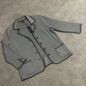NWT Talbots Black White Silk Cotten Blend Blazer Button Front 3/4 Sleeve Size M